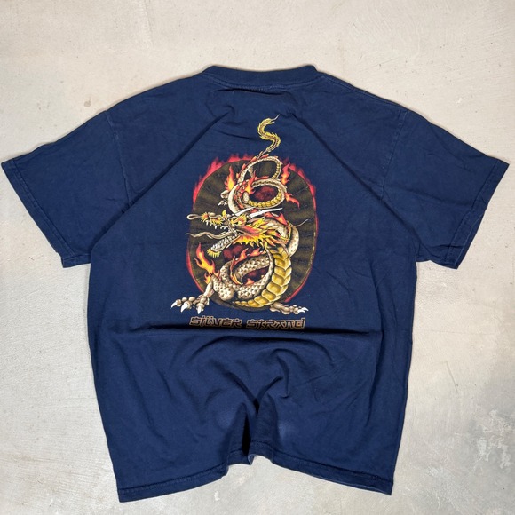 Silver Strand Other - Silver Strand Mens Navy Blue Dragon surfwear Graphic T-Shirt Y2K Streetwear XL